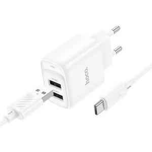 Incarcator de retea Hoco C141A Smart dual-port charger set Type-C [White]